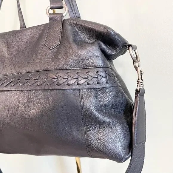 Joelle Hawkins Black Leather Tassels 2 Compartments Travel Luggage Duffle Bag - Picture 5 of 11